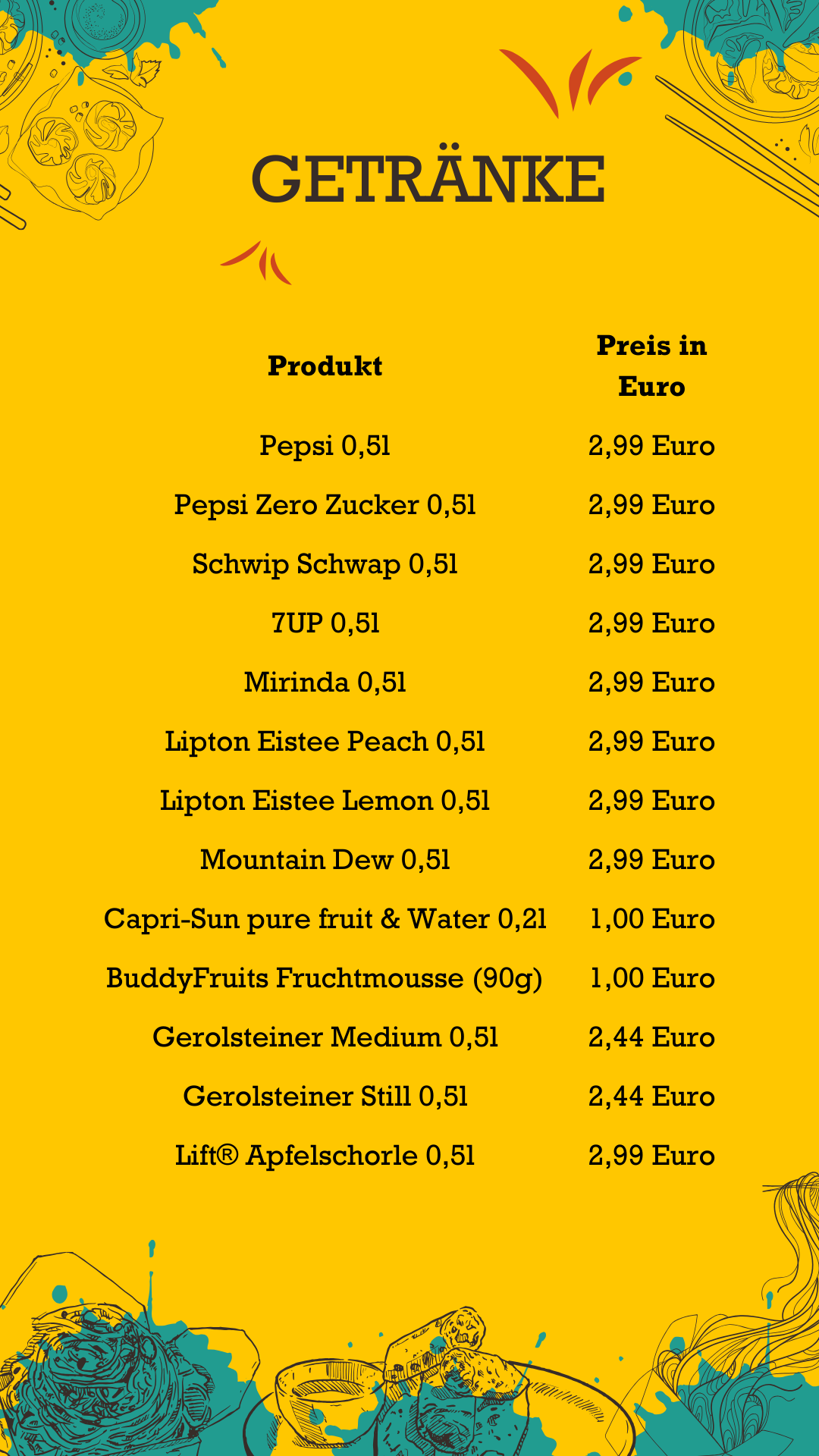 Getränke Subway Preise